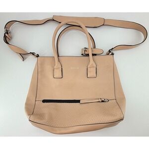 Kenneth Cole Reaction Tote Bag Tan Faux Leather Satchel Crossbody Purse Womens
